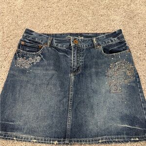 American Eagle Outfitters Embroidered Denim Mini Skirt
